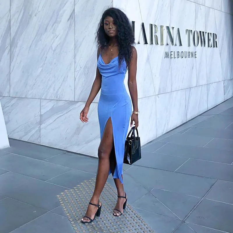 Elegant Sexy Evening Party Dress for Women 2022 New Midi Long Bodycon Slip Dresses Summer Thigh Split Vestidos De Fiesta