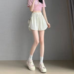 Summer Shorts Skirts Women Elastic High Waist Casual Wide Leg Shorts Korean A Line Loose Mini Skirt Black Short Pants