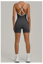 Spring/summer Women's Contrasting Yoga Jumpsuit Hollow Out Cross Back Camisole One Piece Sports Suit Hip Lifting Fitness Romper