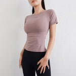 STOUREG Quick Drying Women's Yoga Shirt Short Sleeved Sports Tight Top Gym Running T-shirt Cycling Exercise Round Neck Top