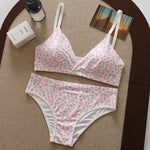 Women Floral Print Seamless Bra And Panties Set Low Waist Briefs Sexy Lingerie Set V-neck Sport Brassiere Female Underwear Set