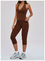 2PCS Workout Set Women Yoga Sets V Neck Cross Slim Sports Tank Top Athletic Wear Outdoor Tight High Waist Leggings Fitness Suits
