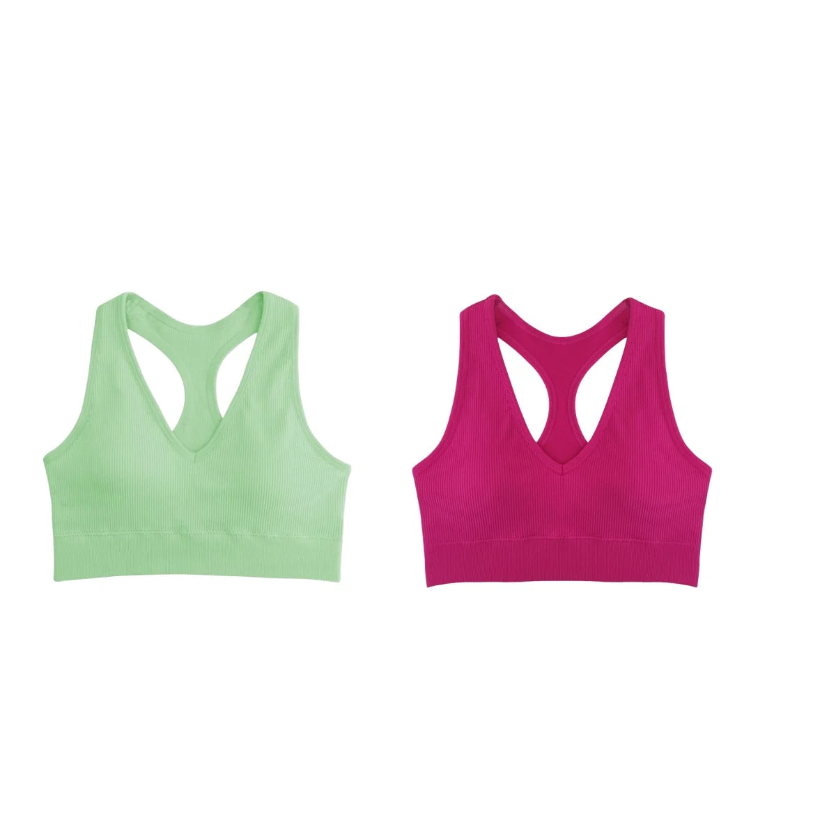 2Pcs/Set Women Deep V Neck Y-Back Padded Tank Bra Rib Cropped Tank Bralette Racerback Strap Daily Inner Top One Size Underwear