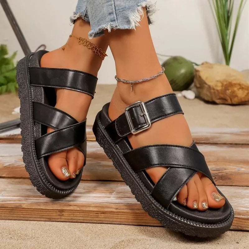 2026 Summer Casual Shoes Woman Platform Sandals Soft Leather Women Open Toe Thick Bottom Wedges Sandal Gladiator Womens Shoes