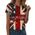 Women's British Flag Print T-Shirt Casual Round Neck Short Sleeve T Shirts Uk United Kingdom Women Vintage Tees Tops Clothing