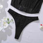 French Lace Bra Set Sexy Mesh Ultra-Thin Women's Lingerie Set Summer Sling Tops Black Shapewear Underwear Bras with Thong Sets