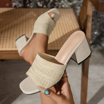High Heeled Slippers Summer New Square Toe Open Toe Mesh Breathable Non-Slip Wear-Resistant Block Heel Sandals