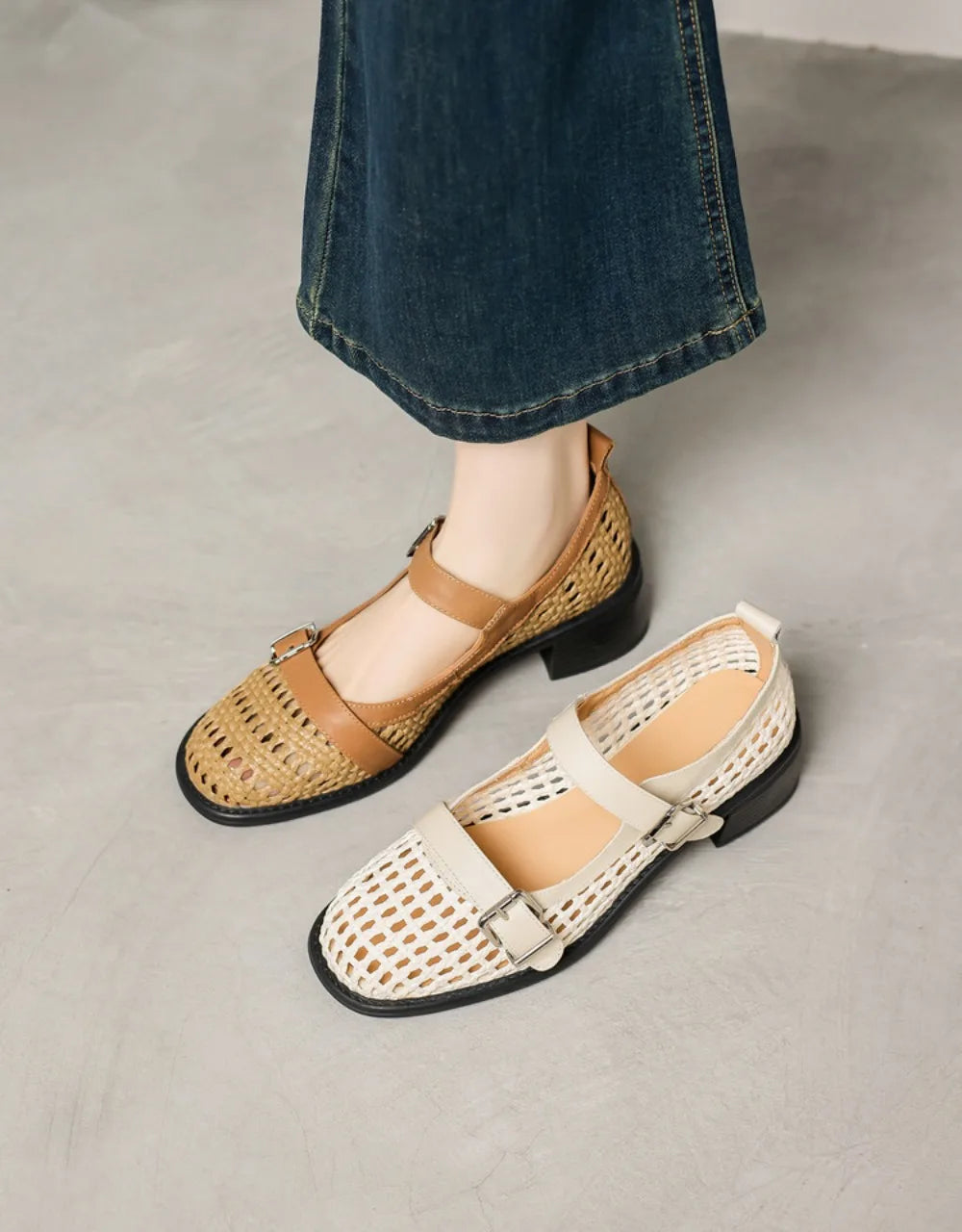 Summer Women Hollow Out Mary Jane Single Shoes Women's French Round Toe Breathable Drive Casual Shoes New 2026 Top Quality