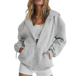 Long Sleeve Oversized Sweatshirt Women Zip Up Hoodies Fall Fleece Jackets with Pockets Casual Workout Outfits