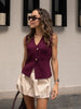 Foridol Gold Button Knitted Tank Top Women Autumn Winter Burgundy Short Vest Sleeveless V Neck Chic New Fashion Tops