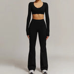 Women 2PCS Yoga Suit Sports Gym Set Tracksuit Workout Long Sleeve Shirt Fitness Flared leggings Short sleeve shorts running suit