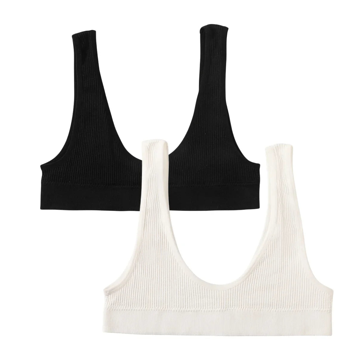 2Pcs/Set Women Non-wire Bra Crop Top Seamless Underwear Female Plunge Bra Tops Ribbed Sexy Lingerie Sports Intimates