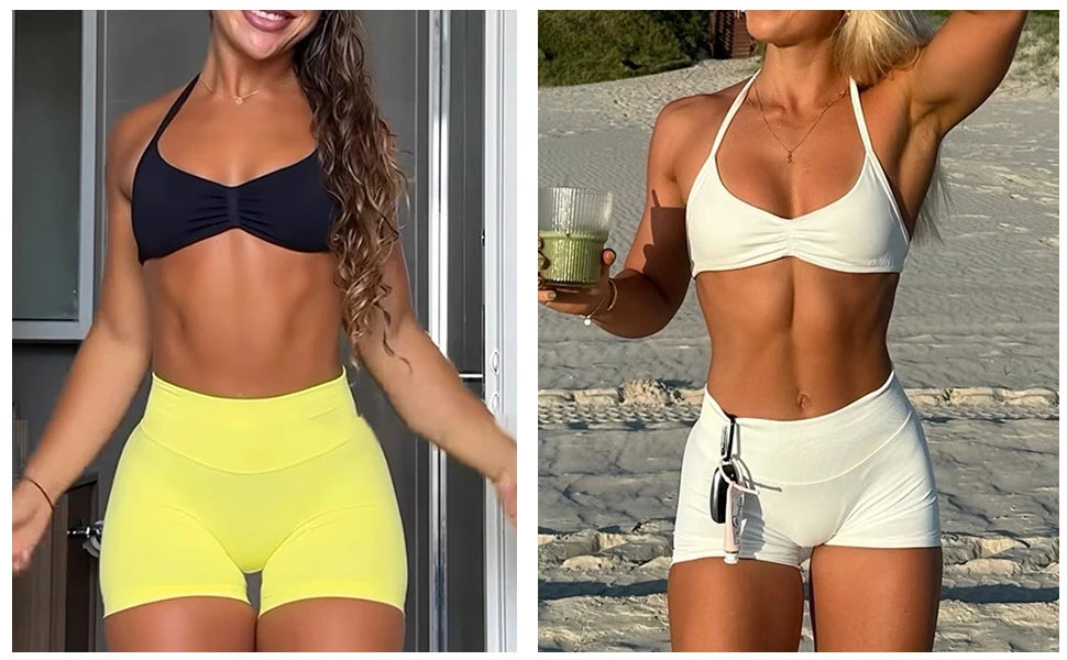Strappy Sports Bra Seamless Women Clothes Halter Padded Yoga Bra Backless Gym Top Bras Fitness Scrunch Workout Yoga Tank Tops