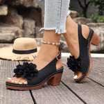 Summer Flower Decor Thick Heeled Sandals Women Plus Size 43 Lightweight High Heel Sandals Woman Back Strap Peep Toe Sandles 2026