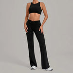 Women's Seamless Yoga Sets Sports Gym Fitness High Waist Hip-lifting Flared-pants Sleeveless Vest Workout Training Running Suits