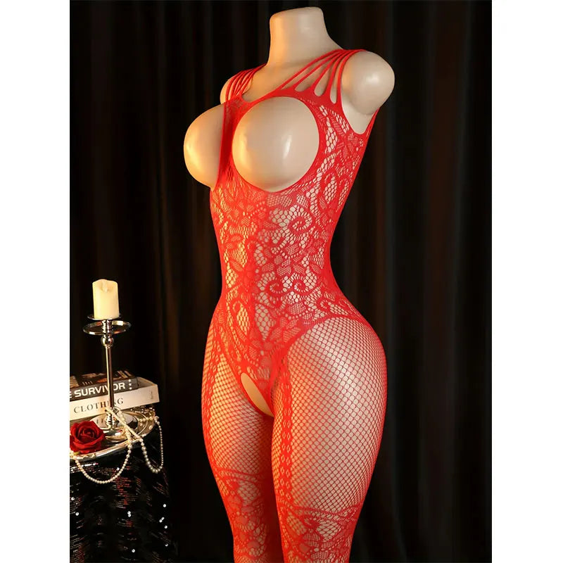 Sexy Open Lingerie Set .Erotic Exposed Breast Bra Transparent Bodystocking Teddy Crotchless Bodysuit Lust Hot Underwear Suit