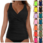 Women's Removable Padded Tankini Top V Neck Waist Defining Ruffled Separate Swimsuit Top Ruched Support Bathing Suit Swim Top