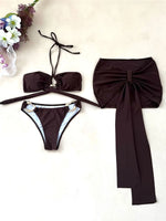 3PCS With Skirt Halter Metal Ring Bikini Female Swimsuit Women Swimwear Three-pieces Bikini set Bather Bathing Suit Swim K7157