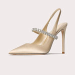 Size 34 45 Women's Diamond Bao Head Sandals 2025 New Thin Heel Pointed Sheepskin Leather High Heels Women's Wedding Shoes