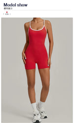 Spring/summer Women's Contrasting Yoga Jumpsuit Hollow Out Cross Back Camisole One Piece Sports Suit Hip Lifting Fitness Romper
