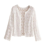 3/4 Sleeve Hollow Out Open Front Sheer Sweater Crochet Cardigan for Women Lightweight Boho Summer Beach Knit Shrug