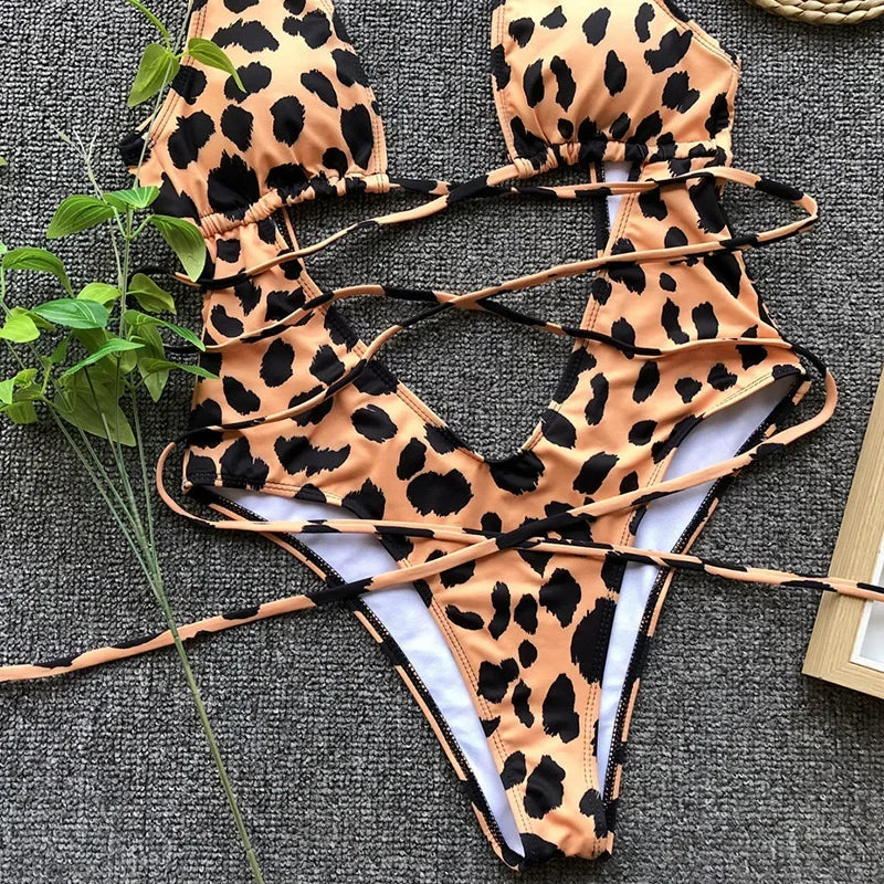 Deep V Neck Wrap Around High Cut Women Swimwear One Piece Swimsuit Female Monikini Tummy Cut Out Bathing Suit Swim Beach Wear
