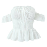 Spring New Style Elegant Ruffled One-shoulder Casual Top Shirt Womens White Off Shoulder Ruffle Waist Short Sleeve Casual OERV