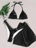 Sexy Swimsuits Women Halter Bikini Lace Up Green Snakeskin Print Pleate Skirts 3 Piece Swimwear Beach Bathing Suit Swimming Suit