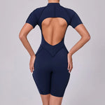 Summer Zipper Short Sleeve Yoga Jumpsuit Women Outerwear Sports Fitness Hip-lifting Backless One-piece Workout Gym Tracksutis