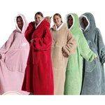 Winter Extra Long Wearable Hoodies Blanket Adult Warm Pullover Sweatshirt Oversized Fleece Hooded Blanket with SleevesRobe