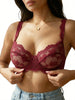 Sexy Wine Red Sheer Floral Lace Bra Women Underwire Brassiere Wide Lace Shoulder Straps Daily Lingerie ZA826304