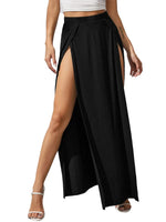 Women's Elastic High Waist Skirts Solid Color Side High Split Loose FitLong Skirts Beachwear