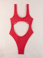 Sexy Hollow Out Thong Bikini 2026 Women Black Red Ribbed Backless Tummy Cut Out One Piece Swimsuit Beach Bathing Suit Swimwear
