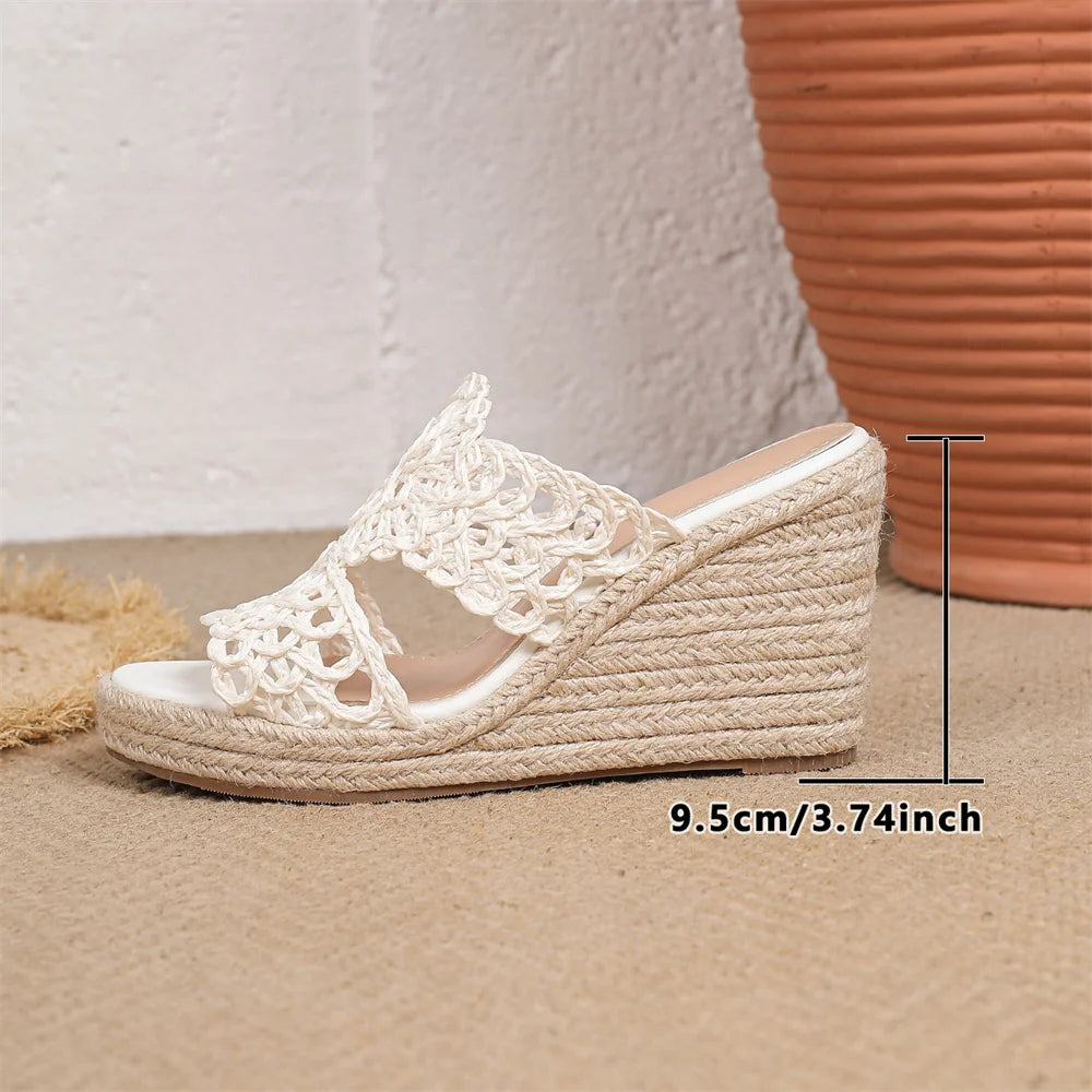 Summer Bobo Beach Mules Slipper Leisure White Espadrille Wedge Slide Sandals Slip On Platform High Heel Women Shoes EUR Size 45