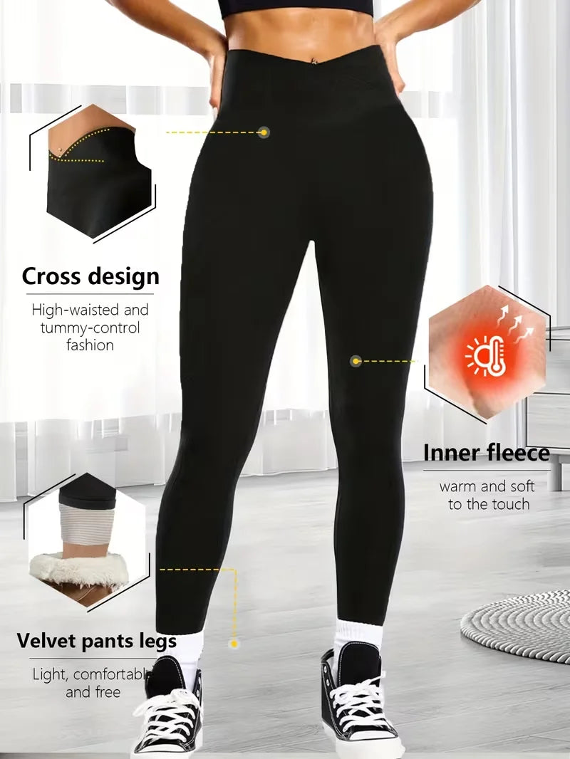 Women's Thick Soft Cross-Waist V-Waist Tummy-Control Fleece Yoga Leggings - Thermal Running Workout Slimming Tights,Jeans(New)