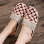 Women Indoor Linen Slippers 2025 Spring Summer Shoes Anti-slip Light Weight Breathable Lace Couples Home Floor Slides