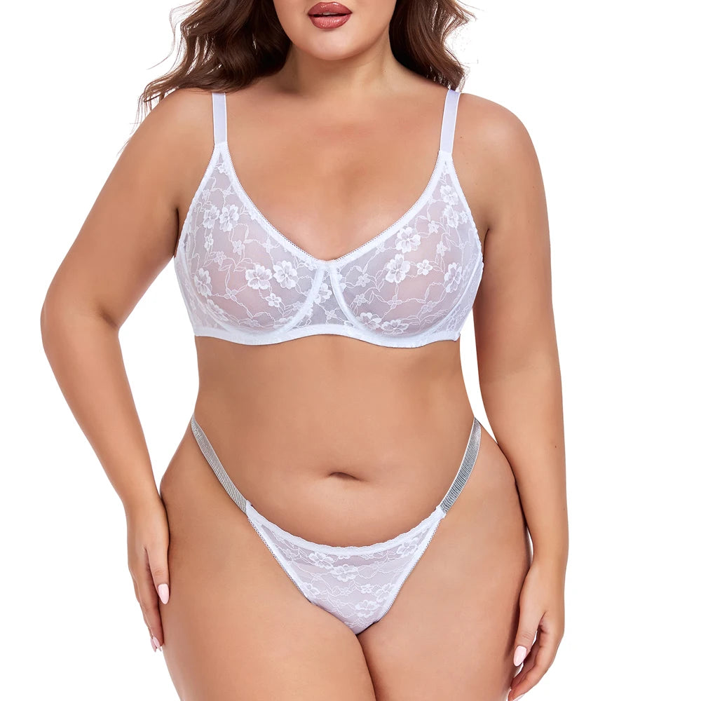 Women's Bra & Briefs Sets Seamless Bras For Ladies Lace Thong Underwear Plus Size Brassiere Sexy Lingerie Set BH Top
