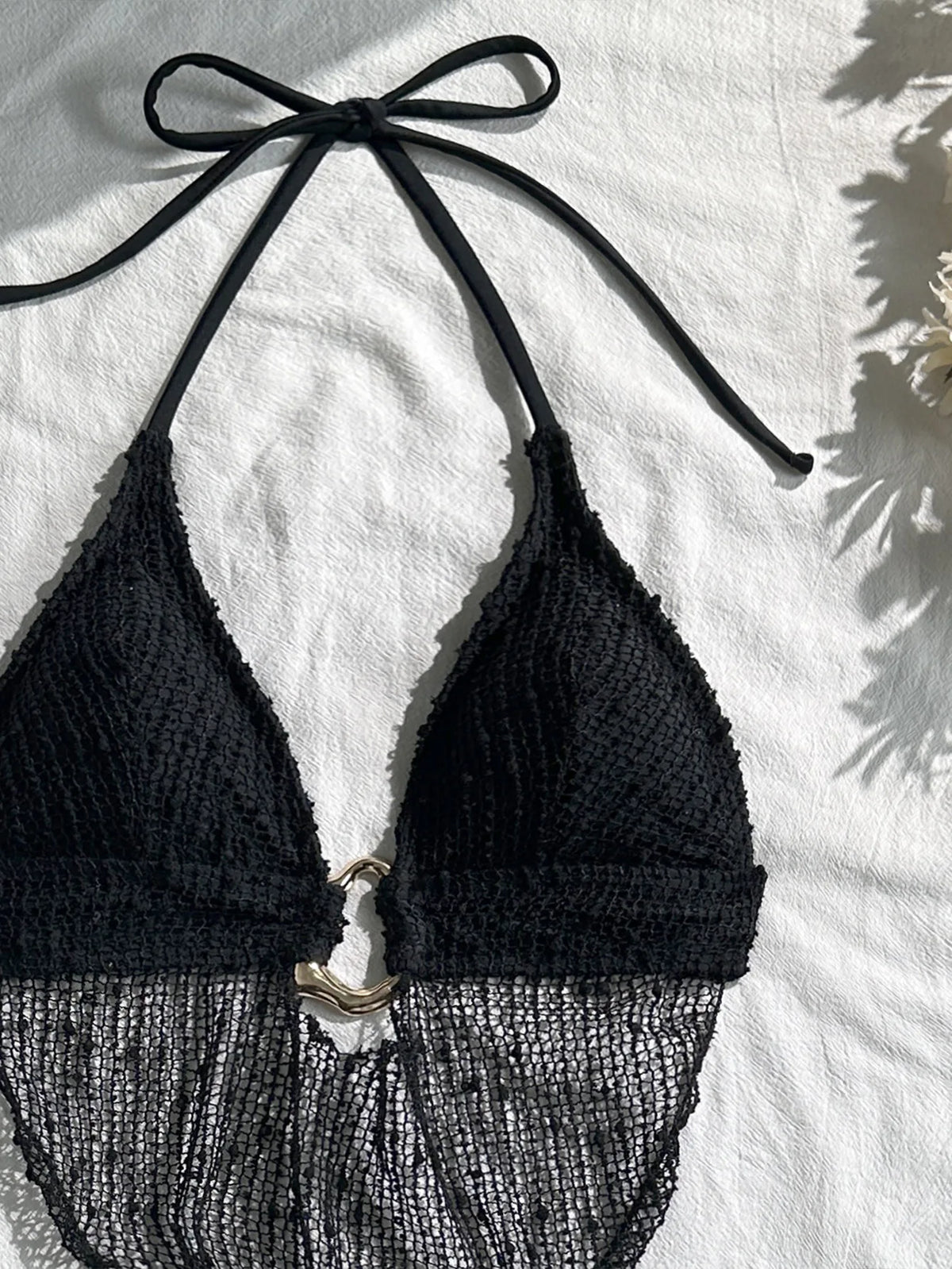 Sexy Black Mesh Draped Neckline Bikini Set 2026 Women Metal Circle Push Up Bra Triangle Swimsuit Bathing Suit Holiday Swimwear