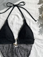 Sexy Black Mesh Draped Neckline Bikini Set 2026 Women Metal Circle Push Up Bra Triangle Swimsuit Bathing Suit Holiday Swimwear