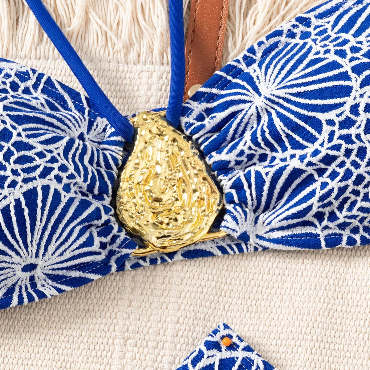 Bandeau Swimsuit Blue Thong Bikinis Women Sexy Print Halter Swimwear Female Padded Bathers Bathing Swim Suit Beach Wear Summer