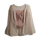 3/4 Sleeve Hollow Out Open Front Sheer Sweater Crochet Cardigan for Women Lightweight Boho Summer Beach Knit Shrug