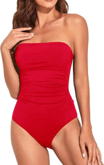 Sexy Bandeau One Piece Swimsuit 2025 Women Black Pleate Slimming Tummy Control Swimwear Summer Holiday Bathing Suit Monokini