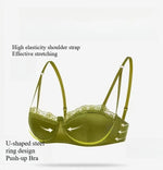 Lace Brief Sets Embroidery Underwear Sexy Satin Thin Cup Push Up Bra Set Women Romantic Bralette Green Breathable Lingerie