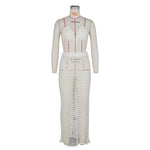 DEKA Beach Cover Up High Split Crochet Knitted Tunic Beach Dress Beach Wear Beachwear Women Long Knit Hollow Tassels Skirt Suit