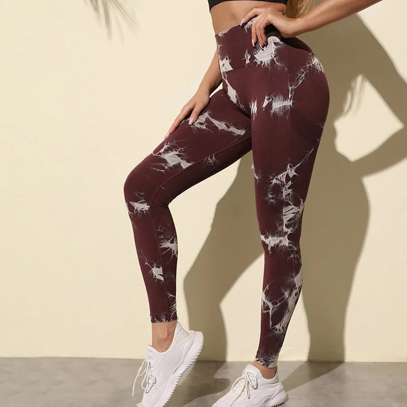47 Color Marbling Tie-Dye Seamless Yoga Pants Sports Leggings Women Running Fitness High Waist Gym Leggings Women Workout Tights
