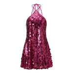 Women Halter Dress Sparkly Sequin Mini Dresses Clubwear Party Date Outfits Sexy Bodycon Dress Sexy Sleeveless Backless Dress