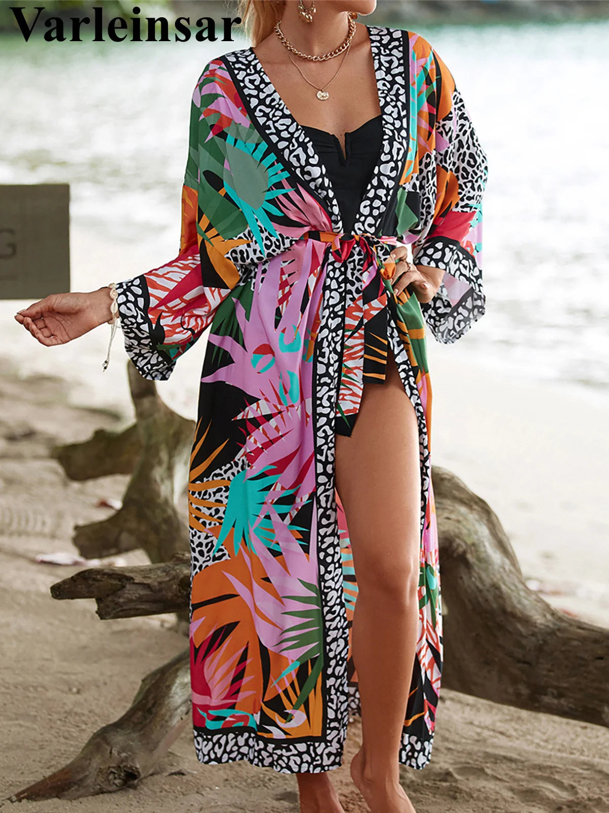 13 Colors Printed With Belt Crochet Knitted Tunic Beach Dress Beach Wear Beachwear Beach Cover Up Cover-upsFemale Women V7201