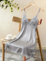 Women Satin Nightdress Lace Trim Slip Dress Spaghetti Strap Silky Nightgown Elegant Sleepwear Home Lingerie