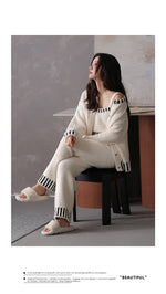 Women's Autumn and Winter Pajamas 3-Piece Set Soft and Half Velvet Thickened and Warm