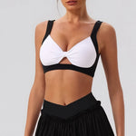Sexy Detachable Sports Bra Women Color Contrast Hollow Out Front Twisted Gym Workout Yoga Underwear Athletic Training Crop Top